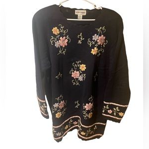 Vintage Alfred Dunner Black Floral Sweater Dress Shirt Top